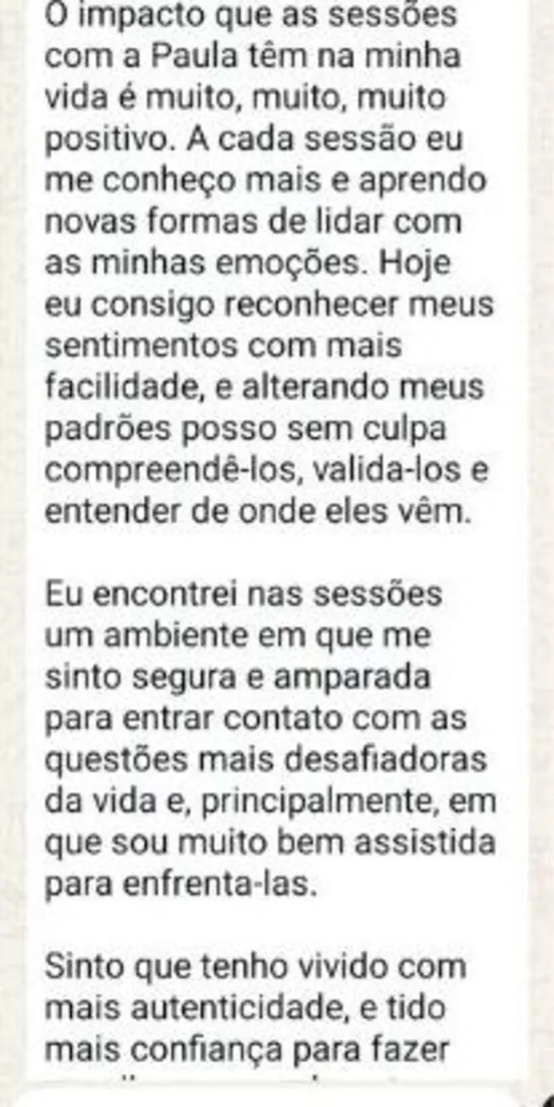Depoimento sobre reconhecer sentimentos e alterar padrões