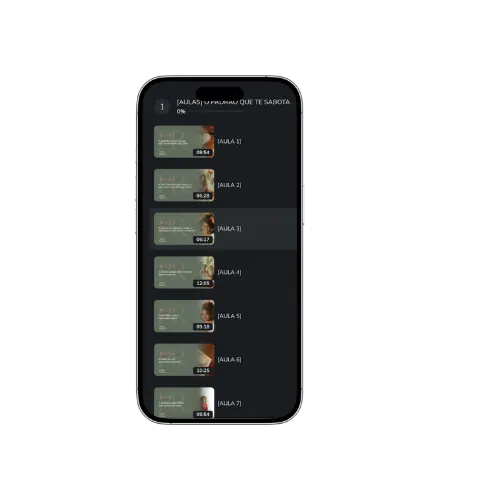 Mockup das 7 aulas do curso no celular
