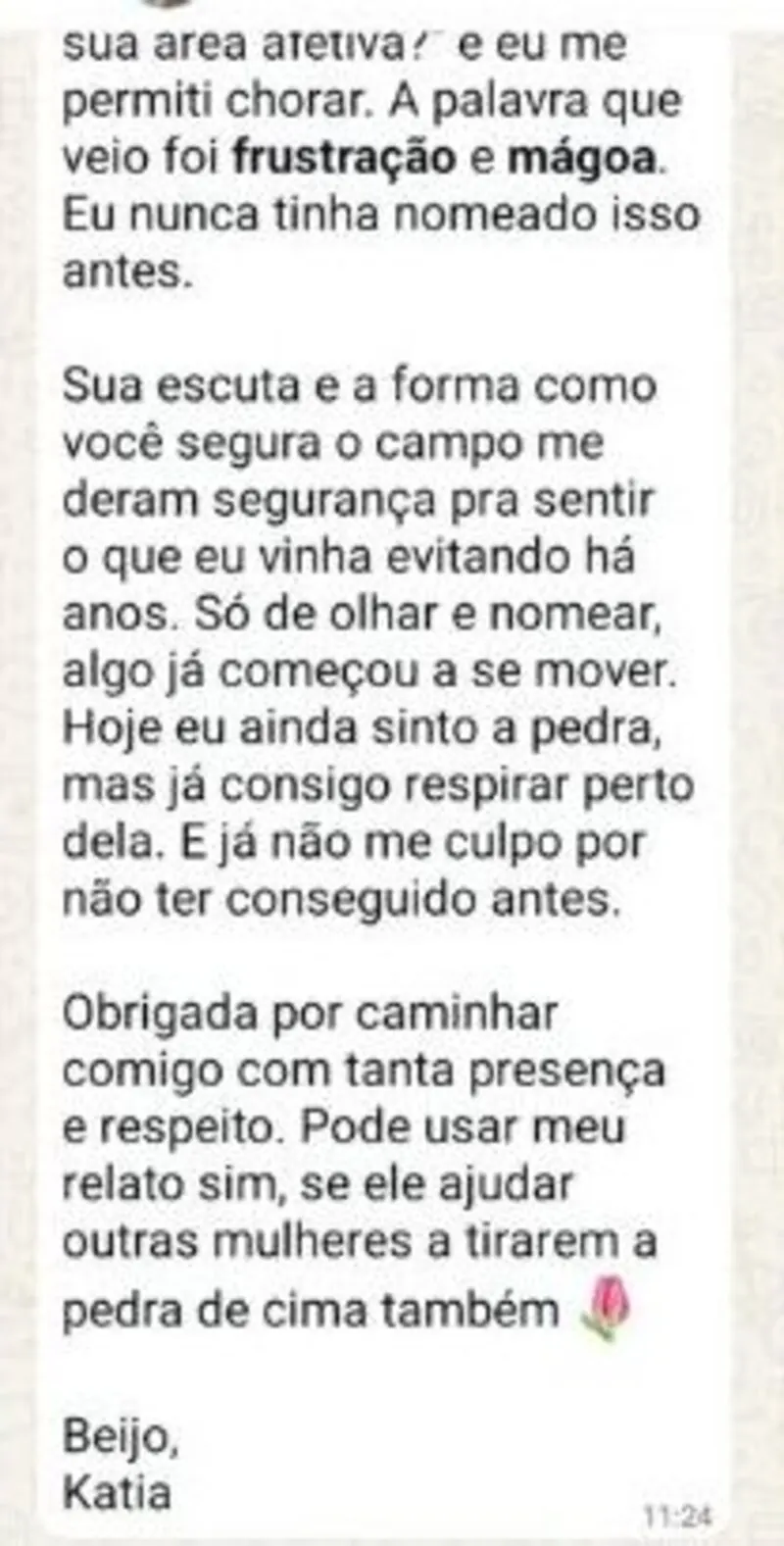Depoimento da Katia sobre tirar a pedra de cima